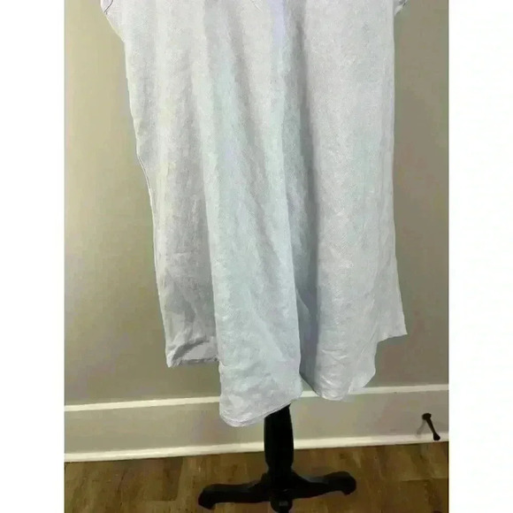 Flax Linen Blouse Sleeveless Women's M Light Blue V-Neck Lagenlook Minimalist - Picture 3 of 11